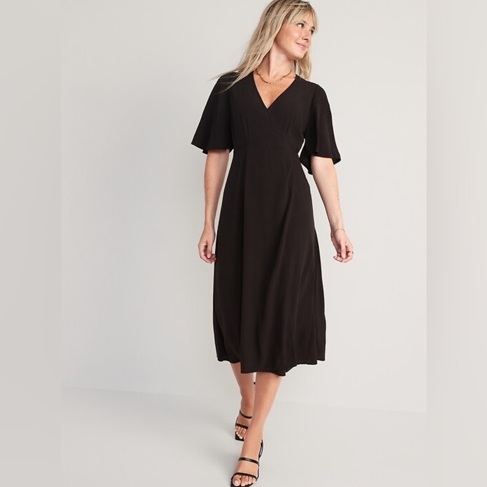 Old Navy Waist Defined Flutter Sleeve Midi Wrap D… - image 1